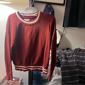 Madewell Red Sweater with Cream Striped Trim